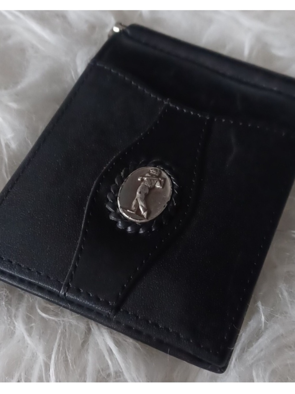 Brighton Black Leather Money Clip Wallet with Medallion Accent golf